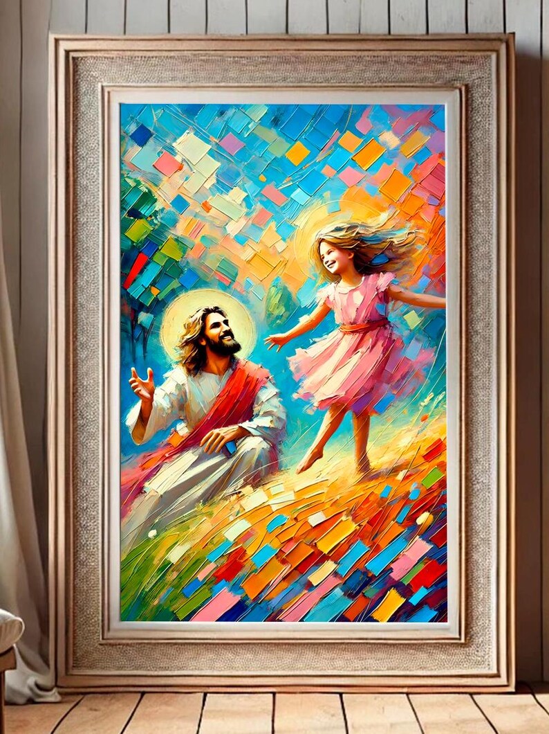 Jesus Plays With Girl Art,jesus Wallart, Jesus Playing With Kids, Girl