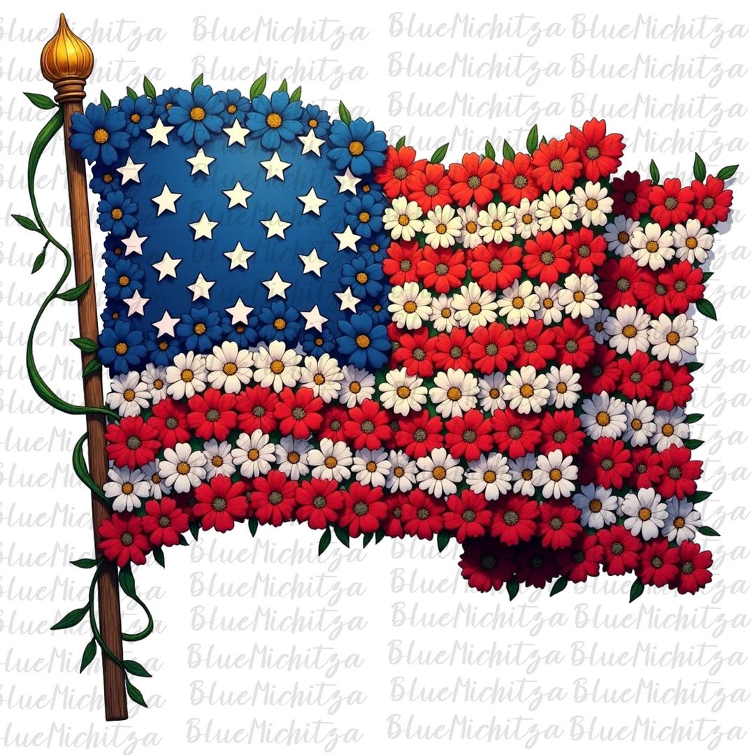 2 Floral American Flag PNG Bundle Set of 2 4th of July PNG America Png ...