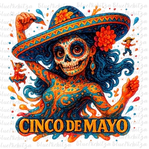 Cinco De Mayo Mexican Fiesta 5 De Mayo Girls Women Digital PNG Viva la fiesta png catrina dancing png dia de los muertos png mexican png