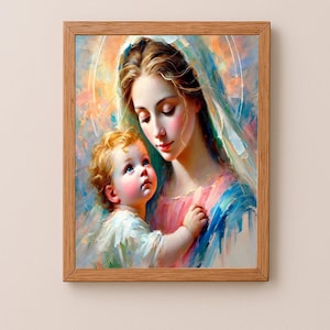 Virgin mary and baby jesus DIGITAL DOWNLOAD ONLY Modern Jesus Bible Printable Wall Art Digital Print Art Bible Painting Christian Faith Gift