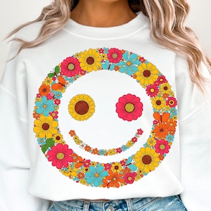 Smile Retro Happy Flowers PNG, smiley face PNG, Vintage Boho PNG, Daisy smile png, floral smile face, Distressed Smile, popular png
