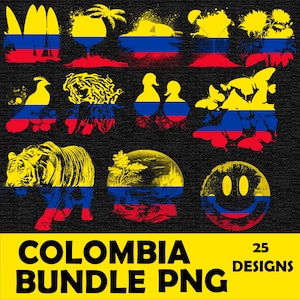 Popular Colombia PNG Cliparts Designs Bundle 25 Designs Patriotic Colombian Colombiana Latino PNGs Sublimation Clipart Designs For Shirts