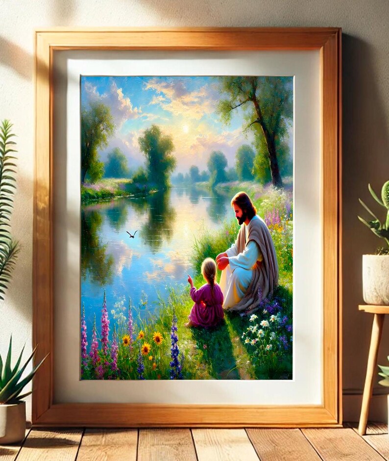 Jesus Christ With Kids, Jesus Hugging Girl, Nursery Religious Art