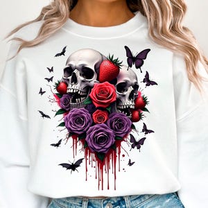 Gothic Skull and Roses Clipart,Watercolor PNG,Digital Download, Floral Skull Art, DIY Invitation,Tattoo Design, Scrapbooking, Commercial Use