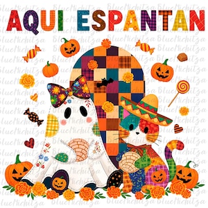 Aqui Espantan Patchwork Png Spooky Conchas Png Pantasmas png Espagnol Halloween Spooky Latina Conchas Regalos Espagnol Fantôme Mexicain
