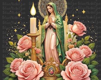 Our Lady of Guadalupe PNG download virgen de Guadalupe sublimation design Floral Virgin of Mexico digital download