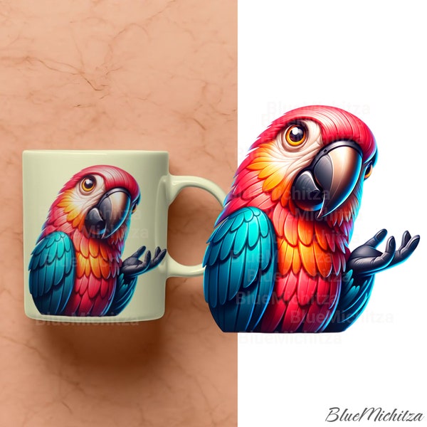 Tropical Macaw Parrot PNG for Sublimate, Perfect for T-Shirts, Mugs, Printable Graphics, DTF, DTG, Website, Photoshop, Colorful, Exotic Bird