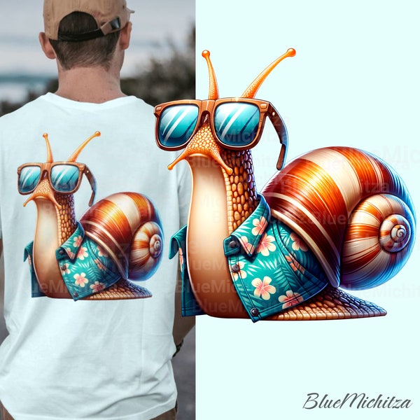 Snail for T-shirt, PNG for Sublimation, Snail with Hawaiian, cool snail, sunglasses, summer animal, chill snail wearing glasses design, dtf