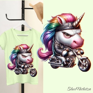 Punk Unicorn Biker PNG, Sublimazione, Stampa DTG, per trasferimento, Stile Gang, DTf per trasferimento, Rocker Unicorn, multicolore, colorato, arcobaleno