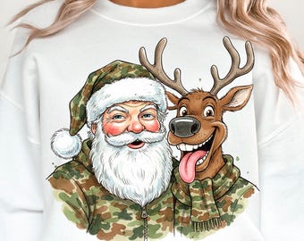 Reno de Papá Noel con camuflaje de ciervo para caza navideña: PNG (Descarga digital)