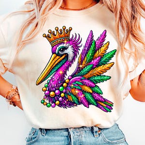 Mardi Gras Pelican PNG Mardi Gras PNG, Mardi Gras Graphic PNG, Mardi Gras Party png, Mardi Gras Louisiana png, Pellicano con corona con cappello png