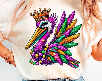 Mardi Gras Pelican PNG Mardi Gras PNG, Mardi Gras Graphic PNG, Mardi Gras Party png,Mardi Gras Louisiana png,Pelican with crown with hat png