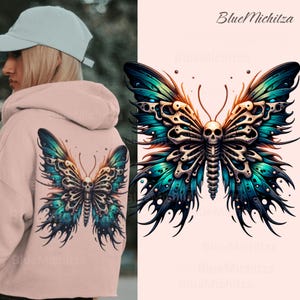 Schmetterling Schädel mit Flügel PNG, Gothic Clipart für Sublimation, dtf für Transfer, gruseliges Skelett, makaberer Schmetterling, Horror Fantasy Bilder