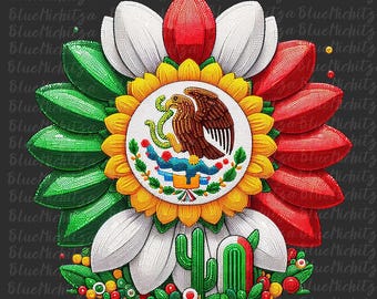 Mexican Flag Flower Glitter Sequins Png Sublimation Design, Mexican Flag Png, Sunflower Png, Mexico Png, Western Sunflower Instant Download