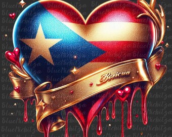 Western leopard gold dripping Puerto Rico hearts png sublimation design download, Puerto Rico flag western hearts sublimate designs download
