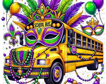 Mardi Gras School Bus Png,Mardi Gras Mask PNG, Back To School Png,Mardi Gras Png, Mardi Bus png Mardi Beads Louisiana Festival New Orleans