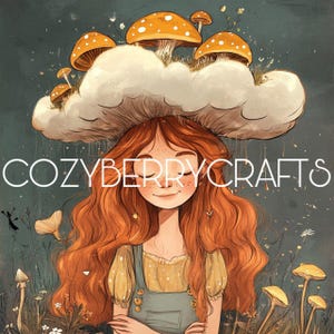 Cute Mushroom Girl, Cartoon Portrait, Drawing Profile Picture Avatar, Social Media Profile Picture, Digital AI Art