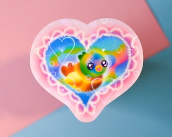 Cute Duck Pond Vinyl Sticker - Heart shaped duck decal, Mallard sticker, Gift for Birders, Holographic journal sticker