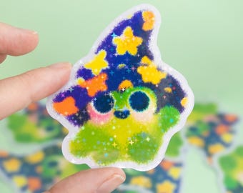 Froggy Wizard Sparkly Sticker - Cute magical frog