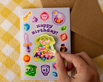 Dice Goblin Birthday Stickercard - Card / Sticker sheet combo! - DnD themed, TTRPG gift for Dice Collectors
