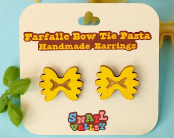 Farfalle Bow Tie Pasta Stud Earrings - Handmade Wood Earrings, Quirky Unique Jewellery, Statement Earrings, Fun accessories, Italian Food