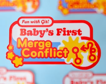 Baby's eerste samenvoegconflict vinylsticker - Github, cadeau voor softwareontwikkelaar, ingenieur, programmeur humor, laptopsticker