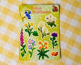 British Wildflowers Sticker Sheet - Water Resistant Sticker Bundle, Floral vinyl stickers for nature lovers