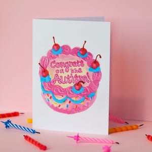 Félicitations pour la carte gâteau Autism - A6, cadeau de diagnostic tardif, neurodivers, femmes autistes, carte de voeux AuDHD