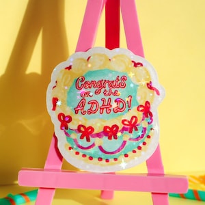 Herzlichen Glückwunsch zum ADHD Kuchen, funkelnder Vinyl Aufkleber - Spätdiagnostik Geschenk, Neurodiverse, Glitzer Laptop Aufkleber, AuDHD