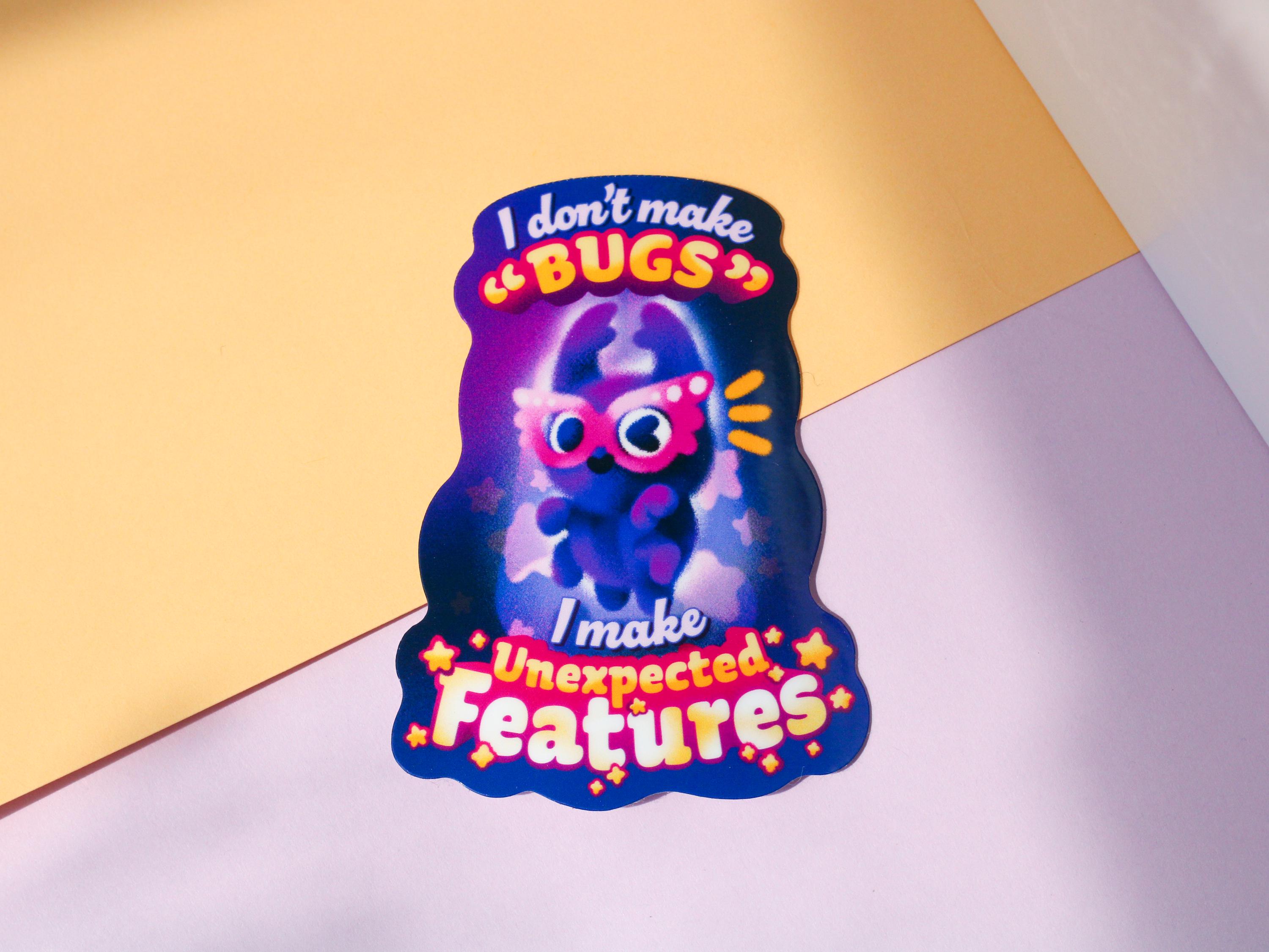 Features Not Bugs Vinyl Sticker - Cute Gift for Software Dev, Engineer ...