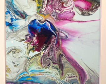 Acrylic Pour Painting Original Abstract Featuring Swirls of Blues and Pinks
