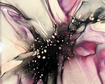 Acrylic Pour Painting Original Abstract Featuring Pink, black, and white