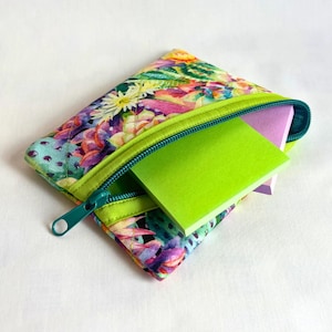 Petit sac d'articles de bricolage plat matelassé entièrement doublé à fermeture éclair | pour fournitures de bricolage | Petit portefeuille ou porte-monnaie | Plantes succulentes