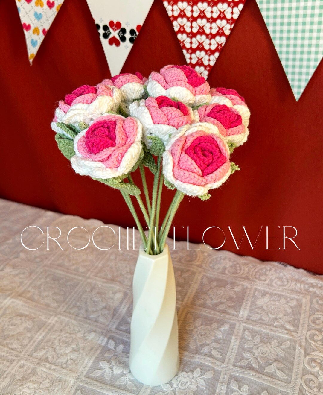 Diy Gradient Roses Handmade Crochet Gradient Red Rose Bouquet Cotton Yarn Roses ...