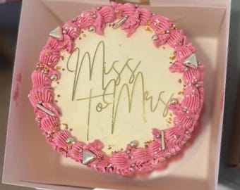 Miss to Mrs Wedding Cake Name Charm, Custom Glitter Mirror Cake Charm, Bridal Shower Cake Charm Toppers