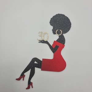 Lady Sitting Silhouette Girl Glitter Cake Topper, Custom Female Age Cake Topper, Classy Female Birthday Cake Topper
