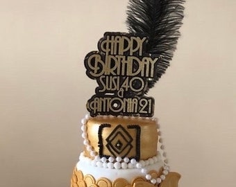 Great Gatsby theme cake topper, Gatsby Cake Charm, personalised glitter cake topper