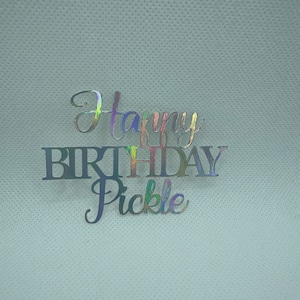 Nom de gâteau personnalisé, breloque de gâteau miroir scintillant personnalisé, décorations de breloque pour gâteau de joyeux anniversaire