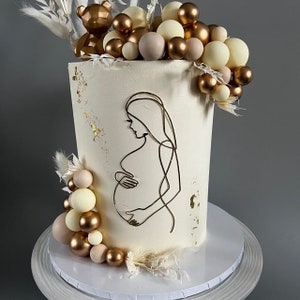 Topper na tort z motywem kobiety w ciąży z linii sztuki, Topper na tort z abstrakcyjną linią sztuki, Topper na tort na baby shower z motywem kobiety w ciąży