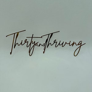 Thirty and Thriving Cake Charm, Personalised Cake Name Charm, Custom Glitter Mirror Cake Charm, Happy Birthday Cake Charm Toppers