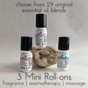 3 Mini Aromatherapy Roll-ons or Balms ~ your choice of 29 essential oil blends ~ fragrance, massage, physical and emotional support