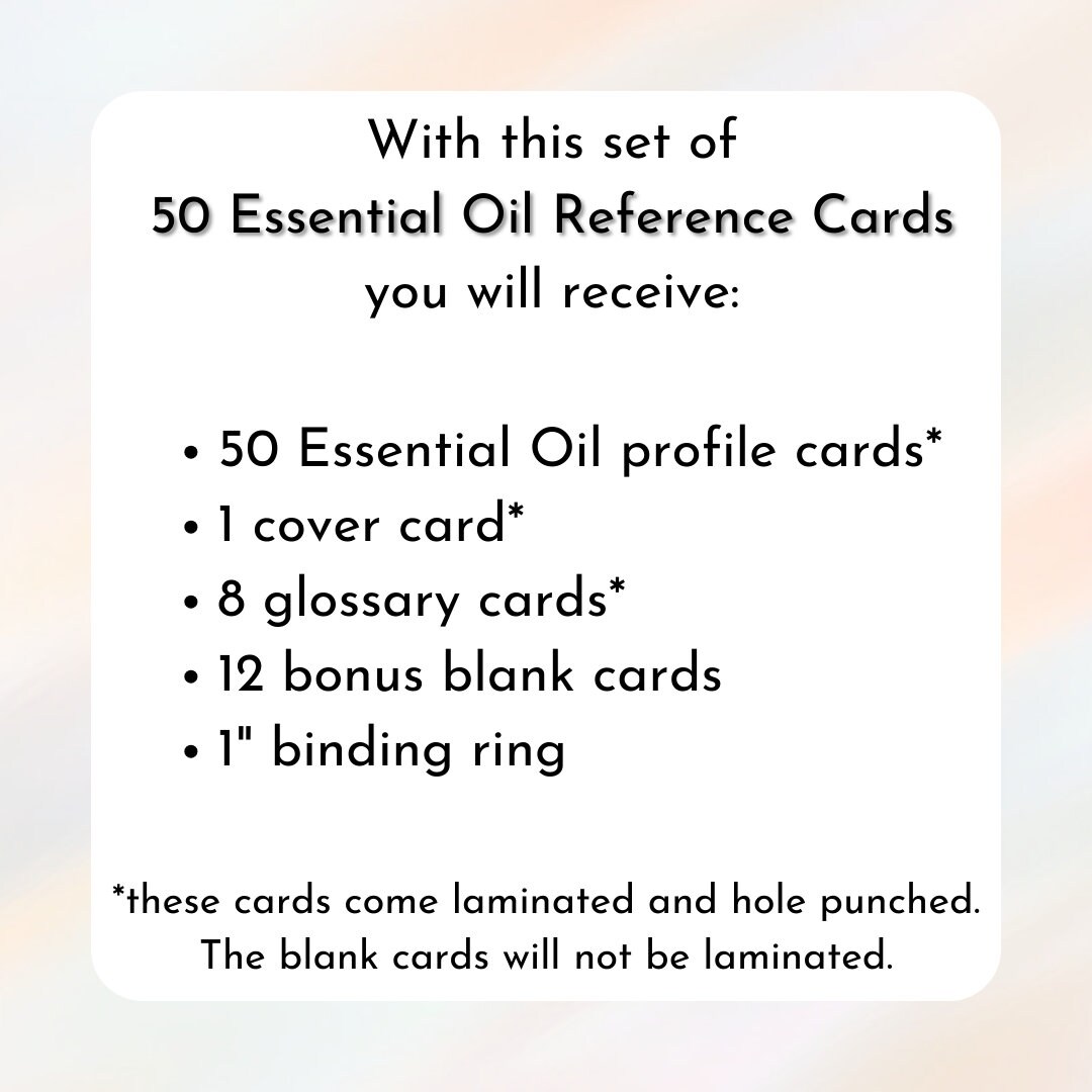 Top 50 Essential Oil Reference Cards Set - Etsy