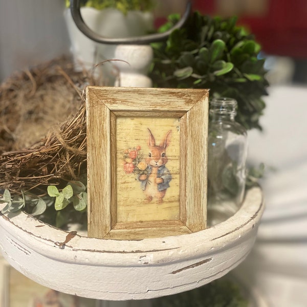 Tiered tray Vintage Easter Bunny mini framed art spring tier tray decor Vintage Easter tier tray decor nursery decor Vintage farmhouse decor