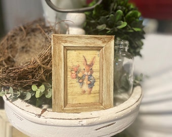 Tiered tray Vintage Easter Bunny mini framed art spring tier tray decor Vintage Easter tier tray decor nursery decor Vintage farmhouse decor