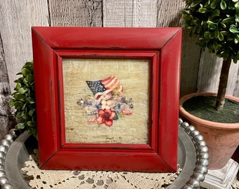 Summer Tiered Tray Vintage Style Floral 4th Of July Decor, Cottage Farmhouse Home & Living, Americana, Rustic Patriotic USA Decorators Gift
