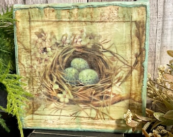 Primitive Spring Nest & Eggs, Decorative Gift for Spring, Cottage Tier Tray Decoration, Bird Lovers Gift, Botanical Tabletop Floral Display