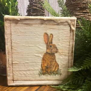 Rabbit Tiered Tray Decor, Vintage Primitive Bunny, Farmhouse Decorator Gift For Spring, Primitive Rabbit Tabletop Display, Kitchen Tray