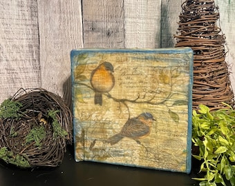 Eastern Bluebird blue border home decor, bird lovers gift, vintage home decor, rustic spring decor, tabletop display, farmhouse style