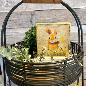 Spring Tiered Tray Cottage Bunny, Farmhouse Decorator Garden Gift, Vintage Rabbit Decore Canvas, Kitchen Tray Accent, Bunnie Lovers Gift