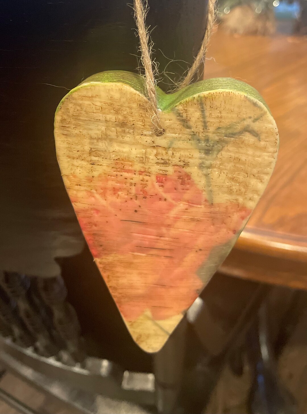 Rose Blossom Heart Hanger Encaustic Art , Tier Tray Decor, Spring Decor